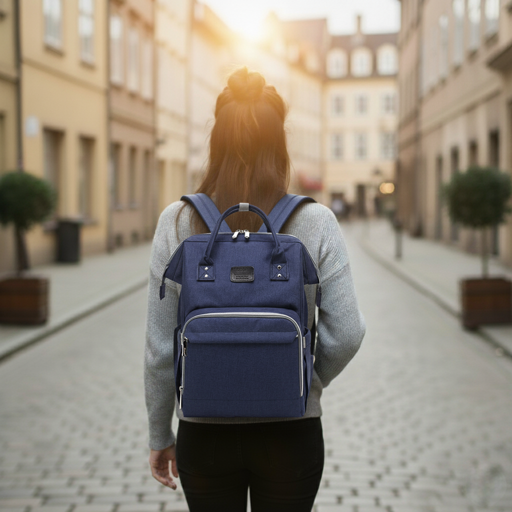 Sac a dos a langer bleu maman