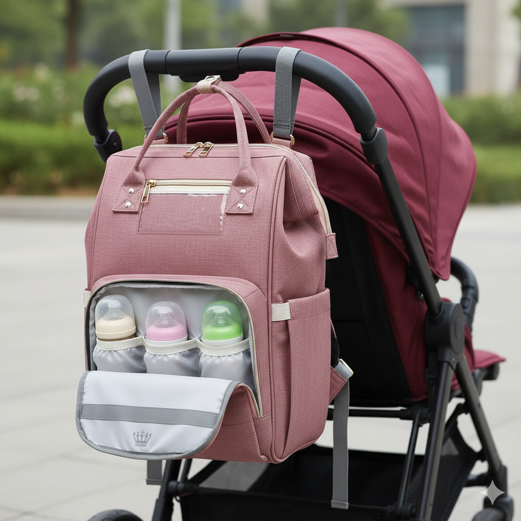 Sac a dos a langer rose poussette