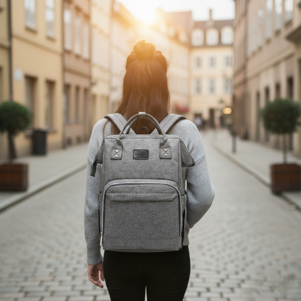 Sac a langer a dos gris pour femme