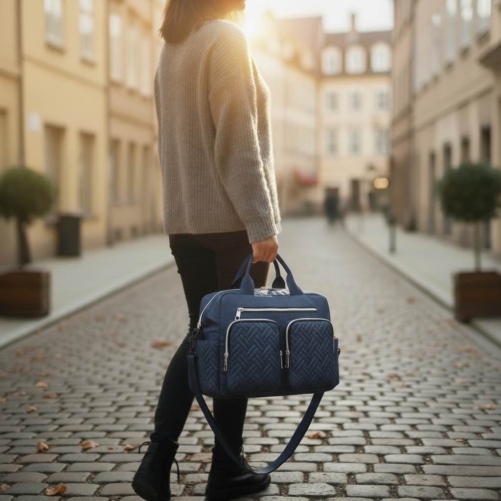 Sac a langer dos et bandouliere bleu maman