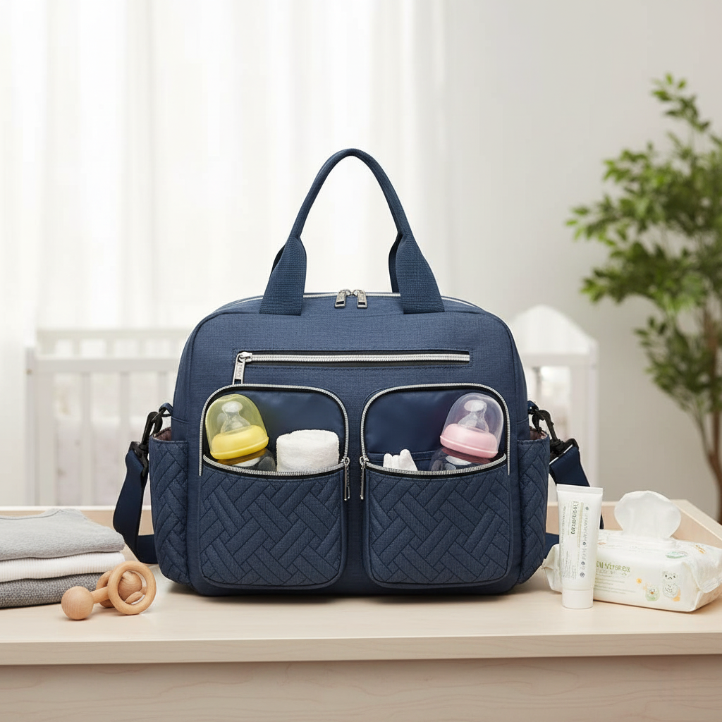 Sac a langer dos et bandouliere bleu papa