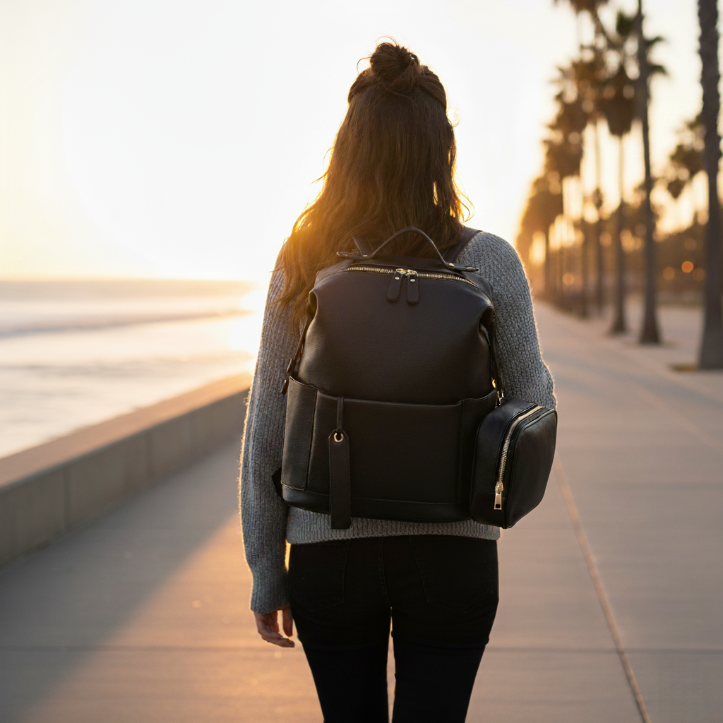 Sac à langer en cuir noir