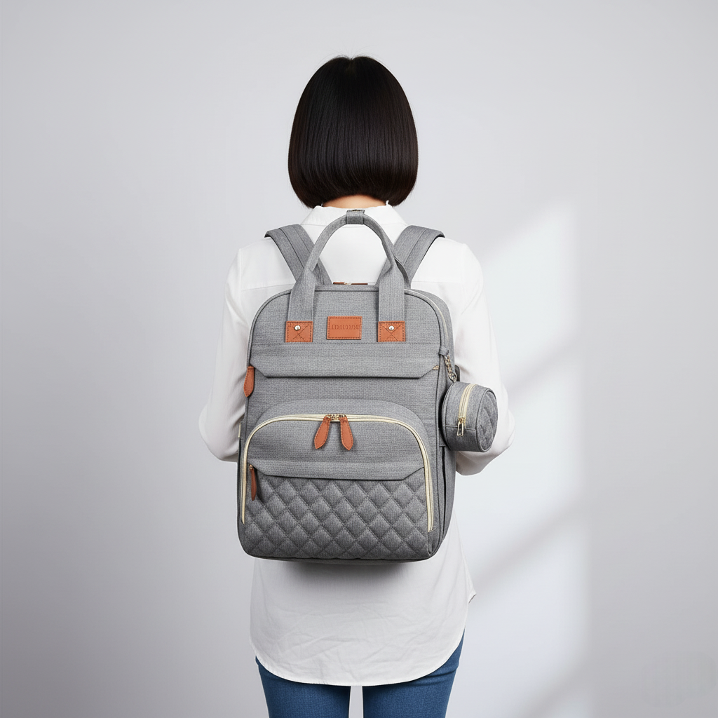 Sac a langer sac à dos​ gris femme