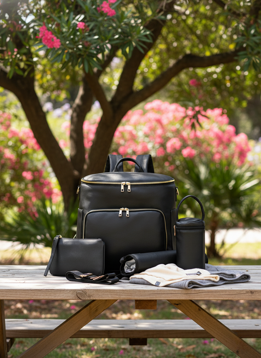 Sac langer cuir noir bébé