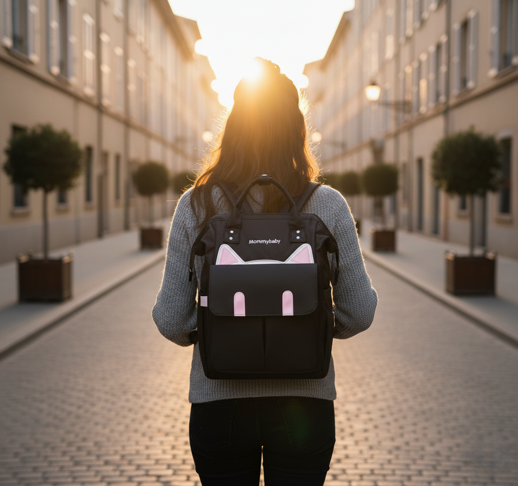 Sac langer noir chat maman