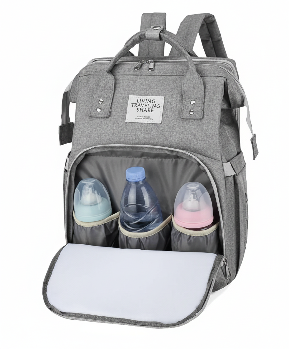 sac à dos à langer gris