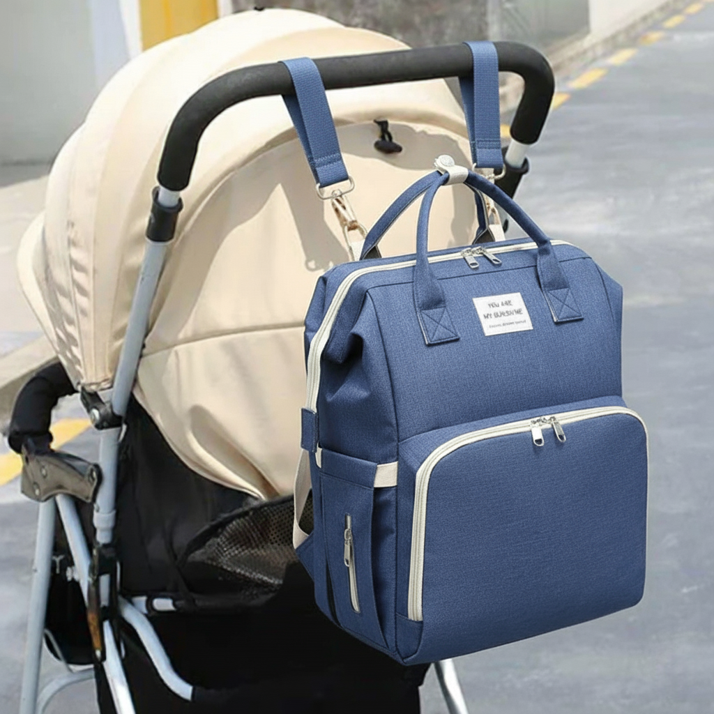 sac a dos a langer poussette bleu