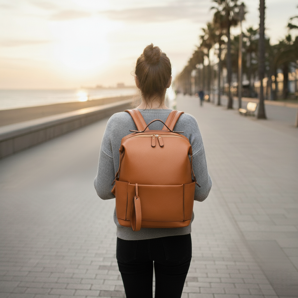 sac langer camel cuir